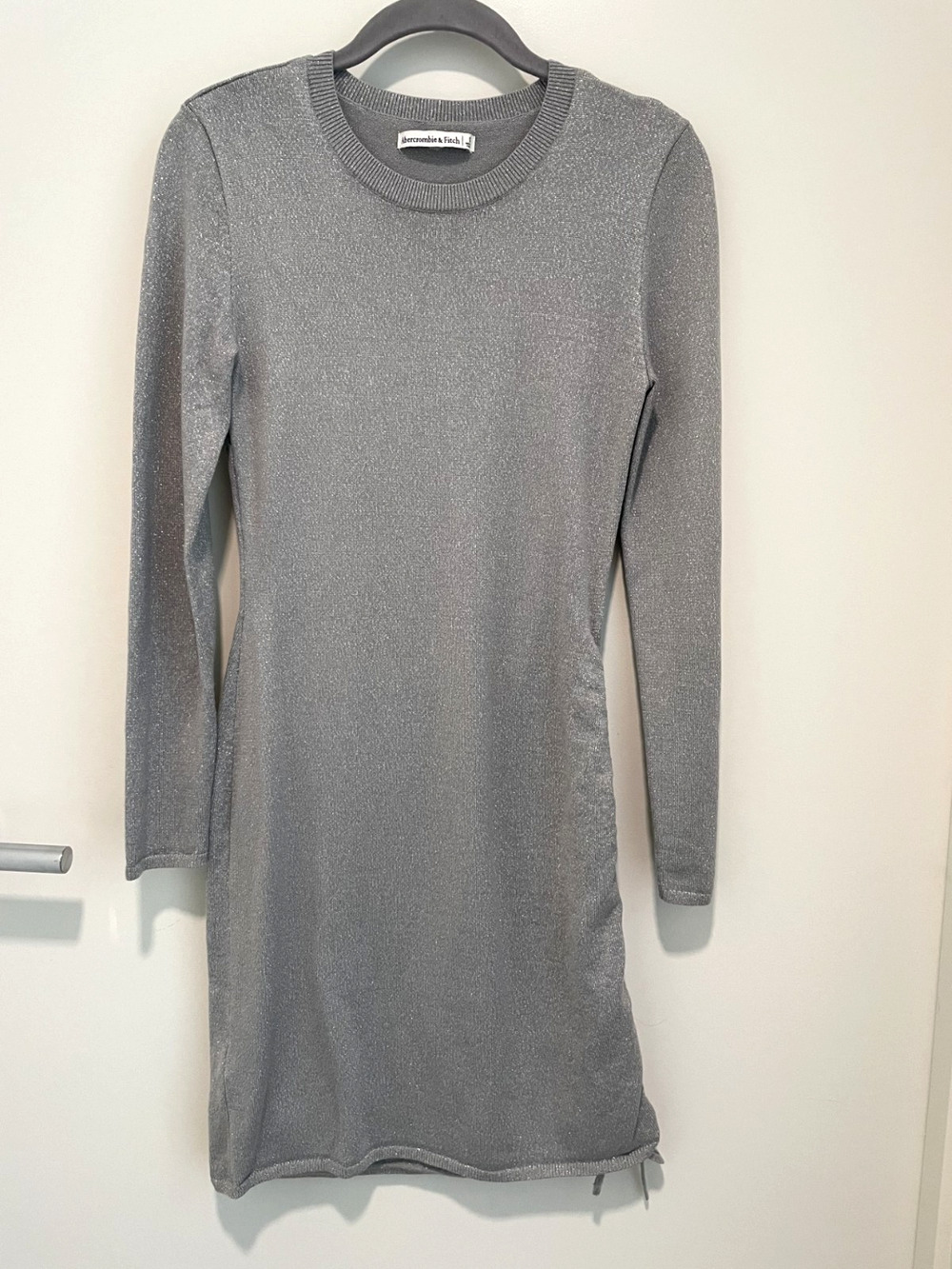Abercrombie & Fitch Silver Bodycon Dress Womens Small Long Sleeve Ruched Stretch